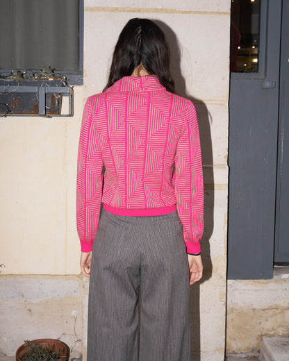 Lhara - Geometric Jacquard Turtle Neck Sweater - Pink