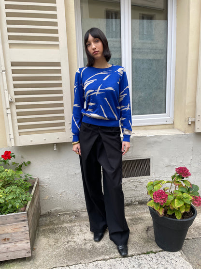 Dotty – Long Sleeve Paintbrush Sweater - Royal blue