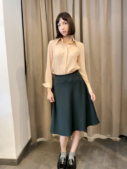 Frankie - Half-Circle Skirt with Bias-Cut Insert in cool-wool twill - Green