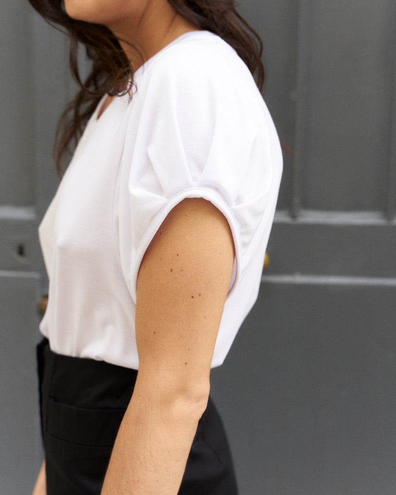 Olivia-Soft Satin Finish Jersey Top-White