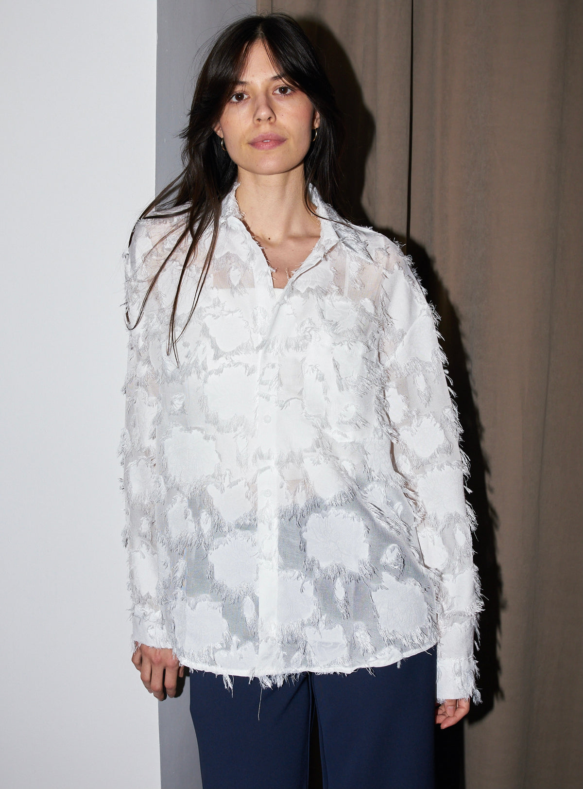 Willow - Oversized Fringed Organza Shirt - White