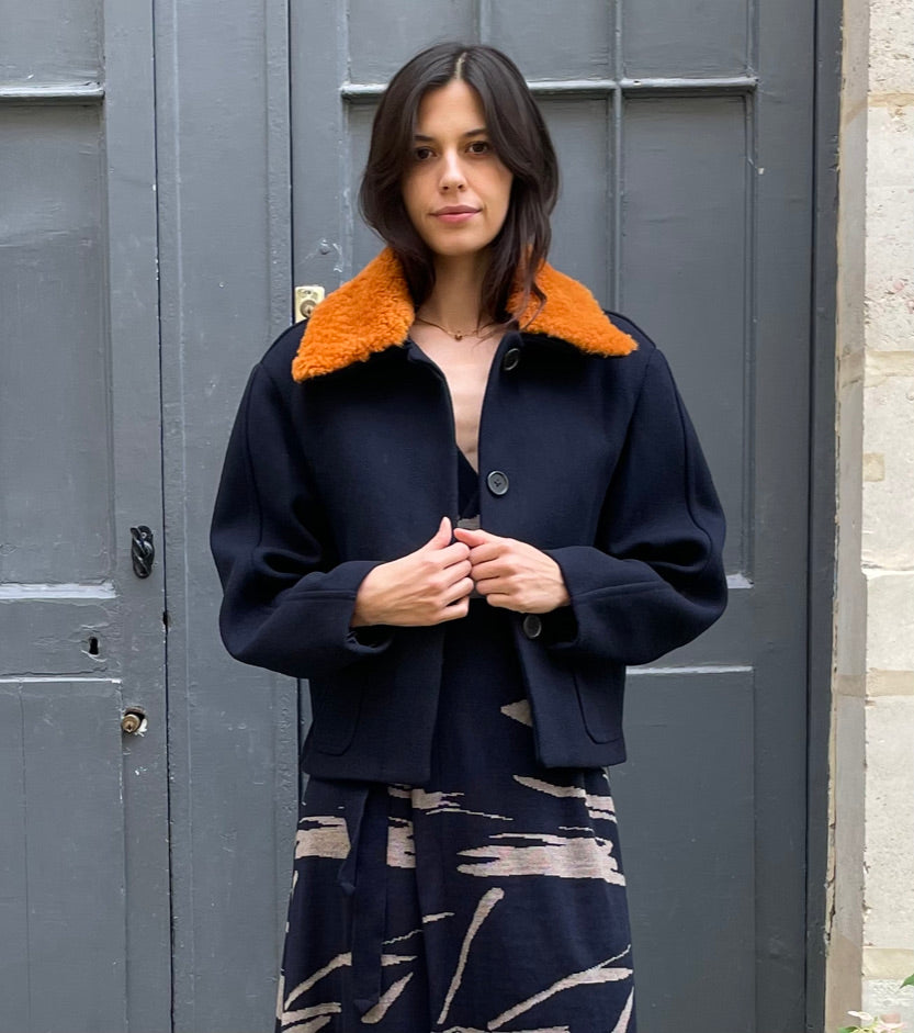 Maisie - Short Wool Jacket with Shearling Collar