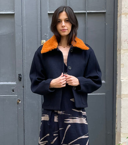 Maisie - Short Wool Jacket with Shearling Collar