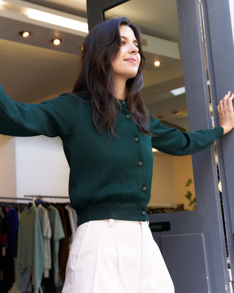 Armeca-Silk blend Cropped Cardigan-Green