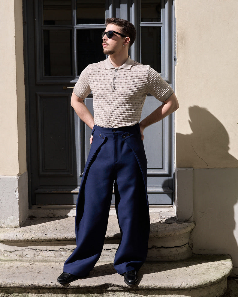 Peter - Basket Weave Knitted Polo Shirt - Melange Beige