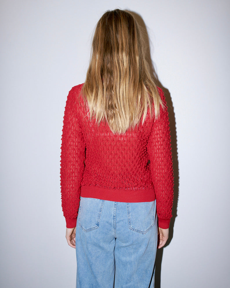 Vanity -  Textured Lace Knit Cardigan - Red