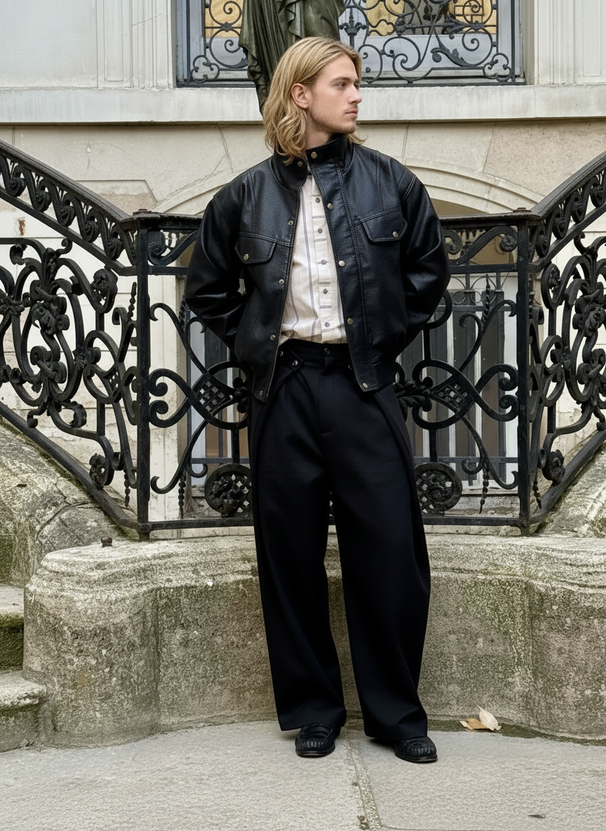 Zuri - Three Dimensional Pleated Pants - Black Twill