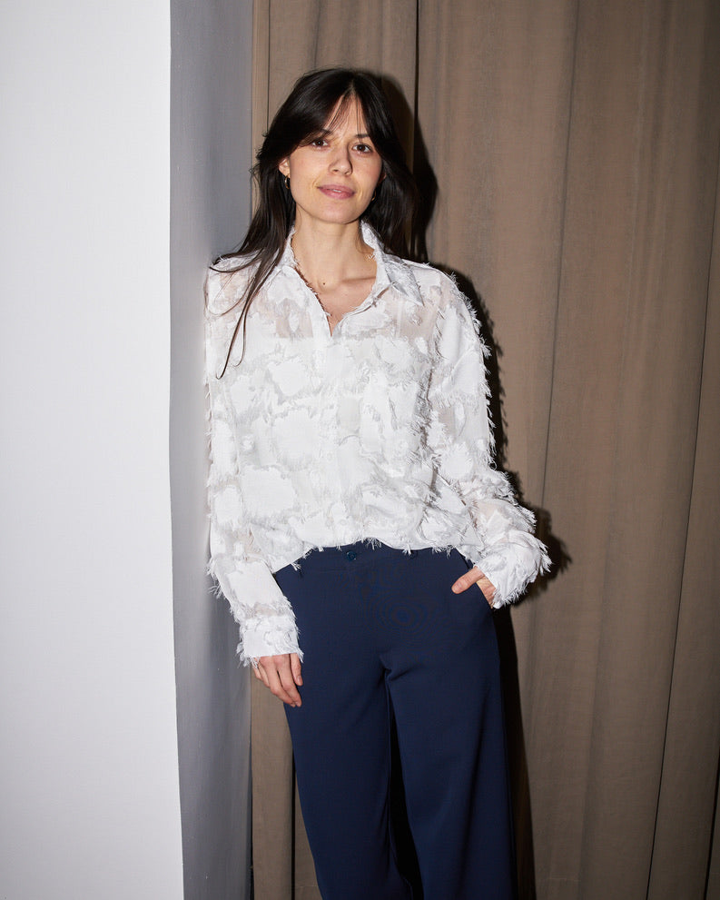 Willow - Oversized Fringed Organza Shirt - White