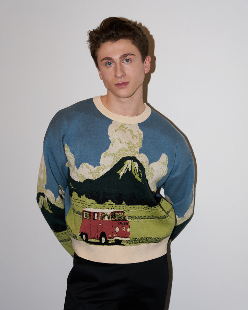 Jack - Landscape Jacquard Warm Sweater - Blue