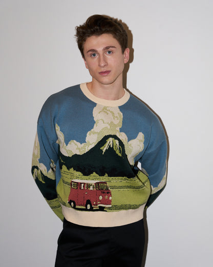 Jack - Landscape Jacquard Warm Sweater - Blue
