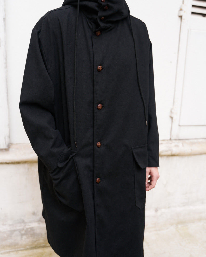 Josh - Oversized Tailored High Collar Hooded Trench Coat