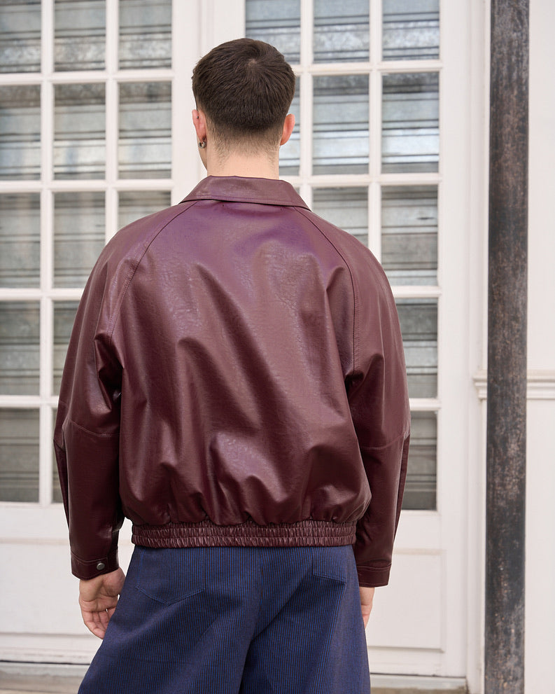 Ramon - Upcycled Vegan Leather Jacket - Burgundy - M
