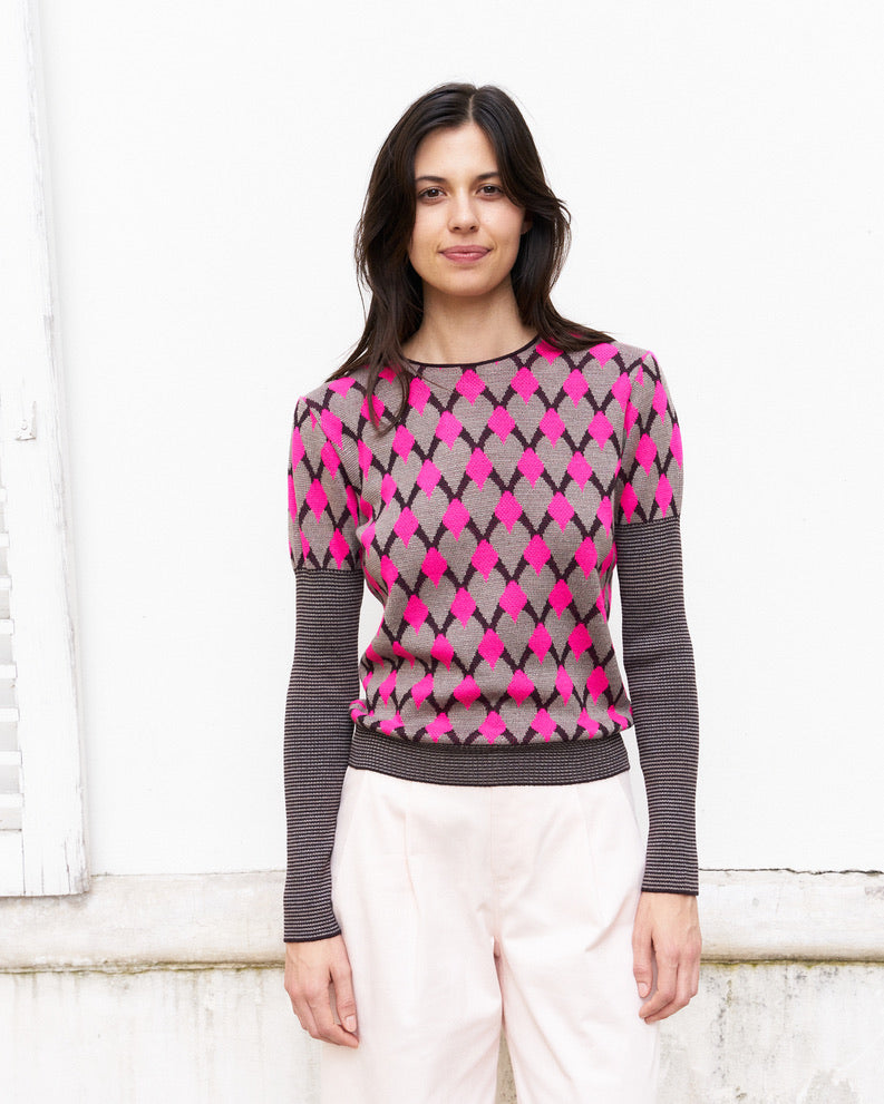 Melisandre-Graphic Jacquard Sweater-Pink/Beige/Prune