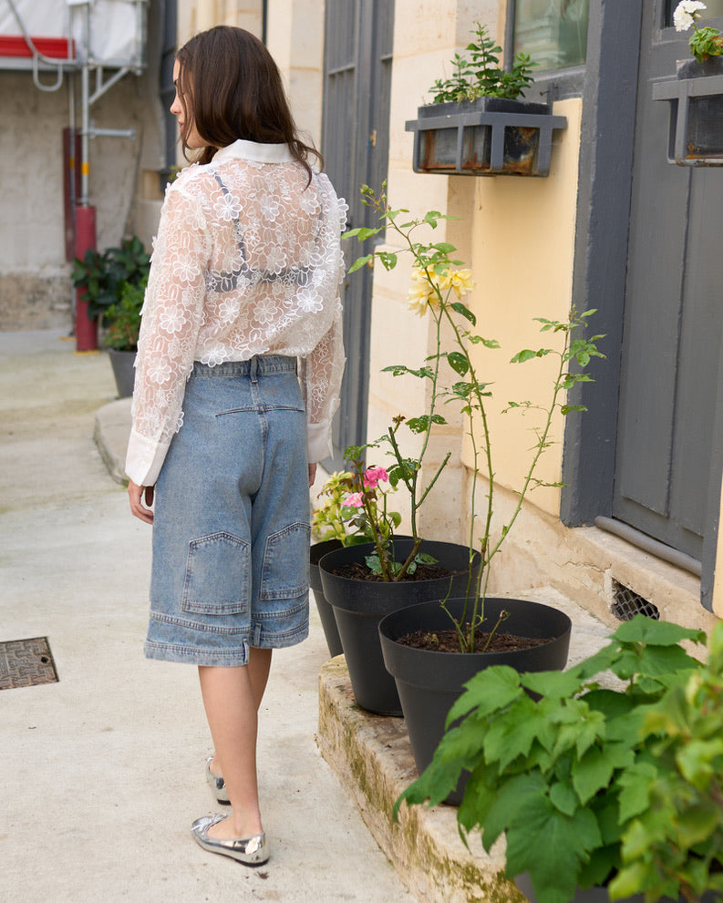 Ashton - Upside-down Long Shorts - light wash