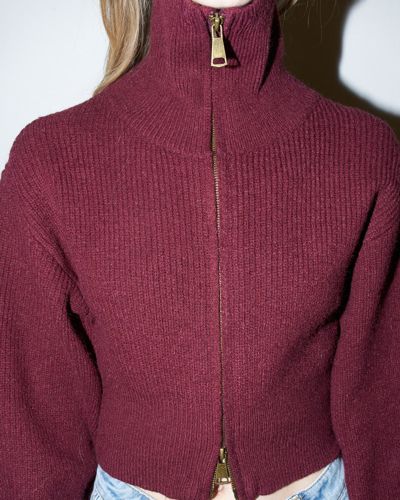 Lupita - Crop high neck Cardigan - Burgundy