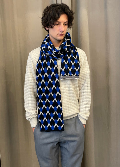 Mirri - Knitted Jacquard Scarf- Blue