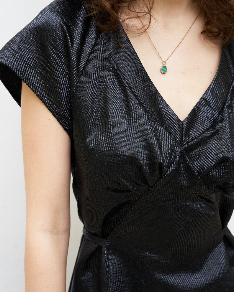 Rebecca-Silk Lamé Black Dress