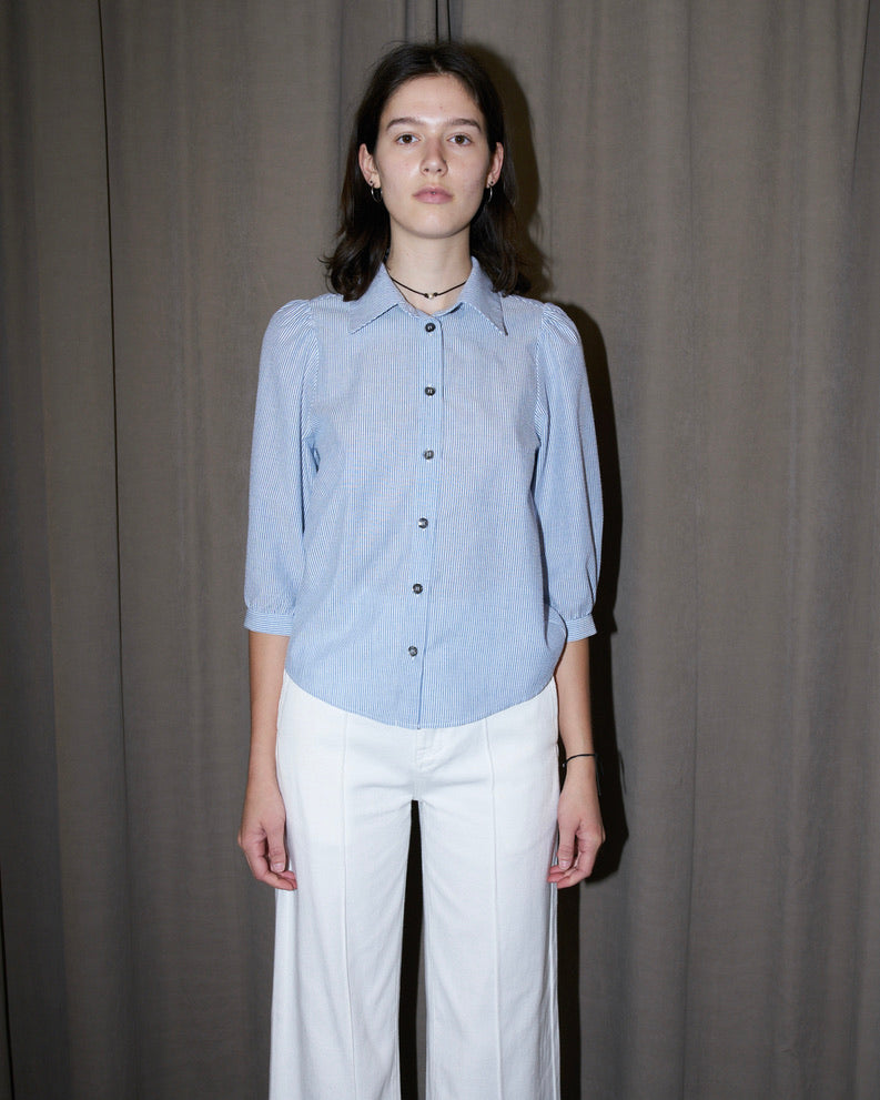 Trixie - Seersucker Stripe Shirt With Puffy Sleeves