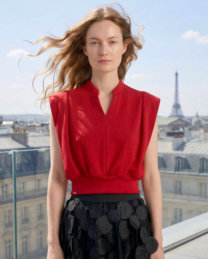 Trish - Structured Shoulder Pad Top - Red