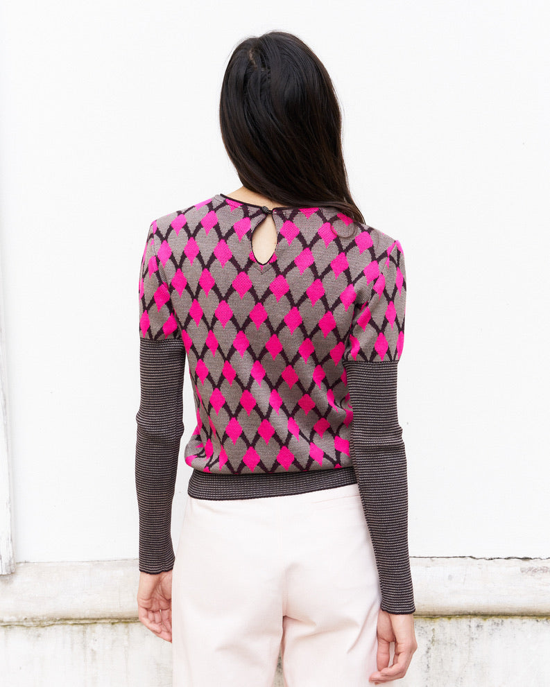 Melisandre-Graphic Jacquard Sweater-Pink/Beige/Prune