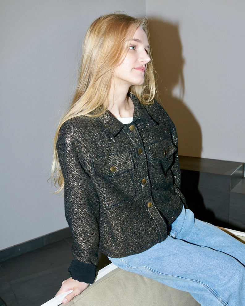Mira - Crop Metallic Jacket - Gold