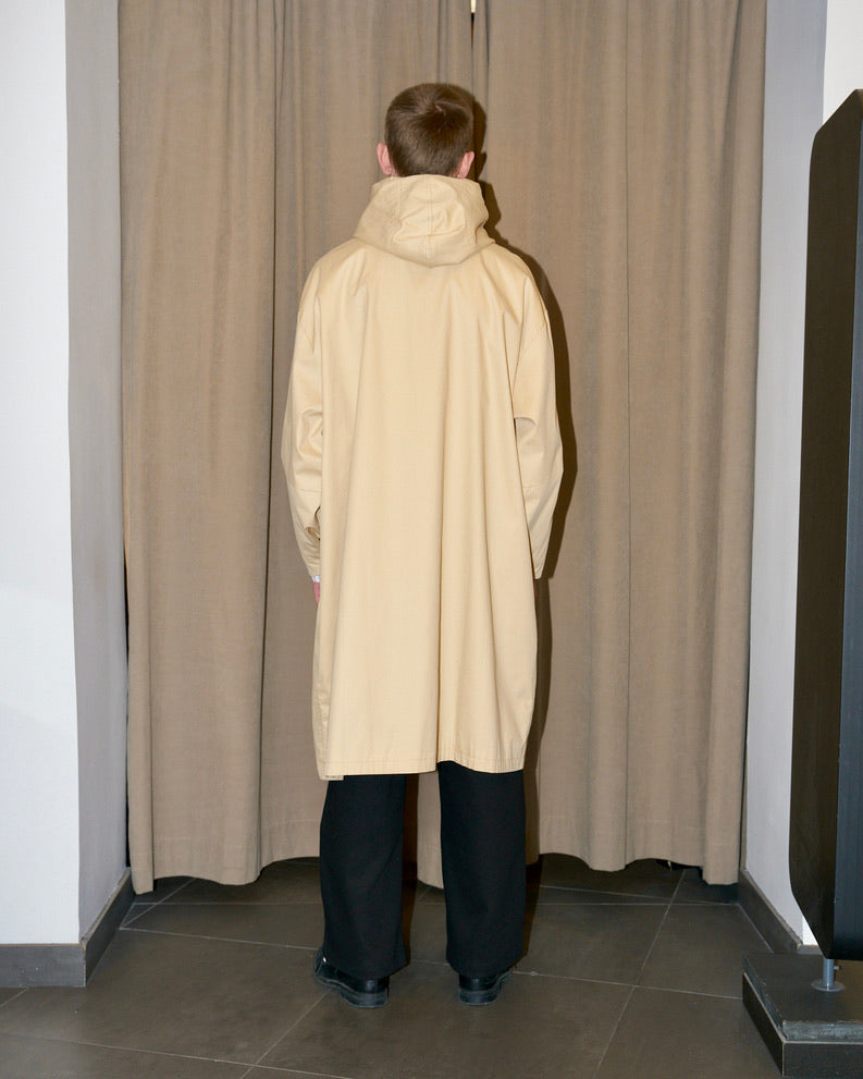 Josh - Oversized Tailored High Collar Hooded Trench Coat - Beige