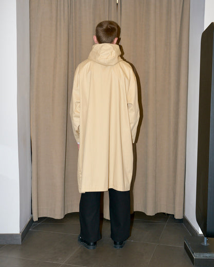 Josh - Oversized Tailored High Collar Hooded Trench Coat - Beige