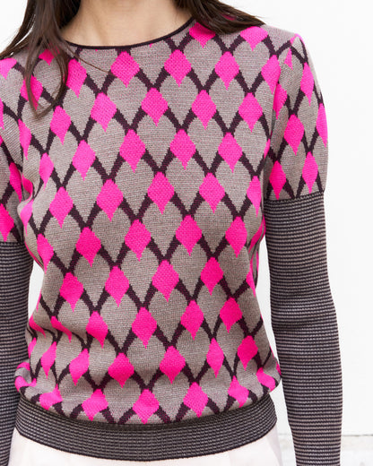 Melisandre-Graphic Jacquard Sweater-Pink/Beige/Prune