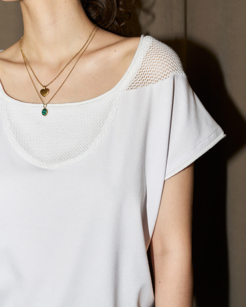Orsa - Jersey Top with mesh inserts - White