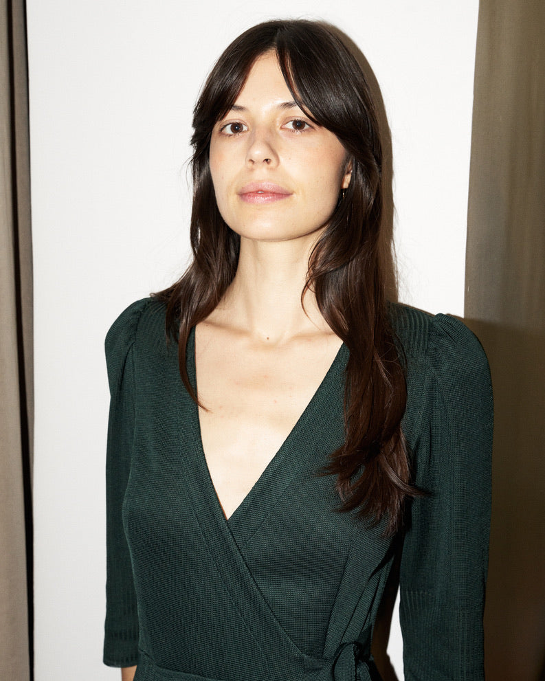 Arwaya - Silk Knit High Waist Wrap Dress - Dark Green