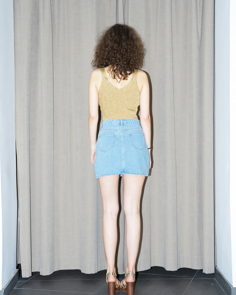 Rita-Patch Work Panel-Denim Mini Skirt