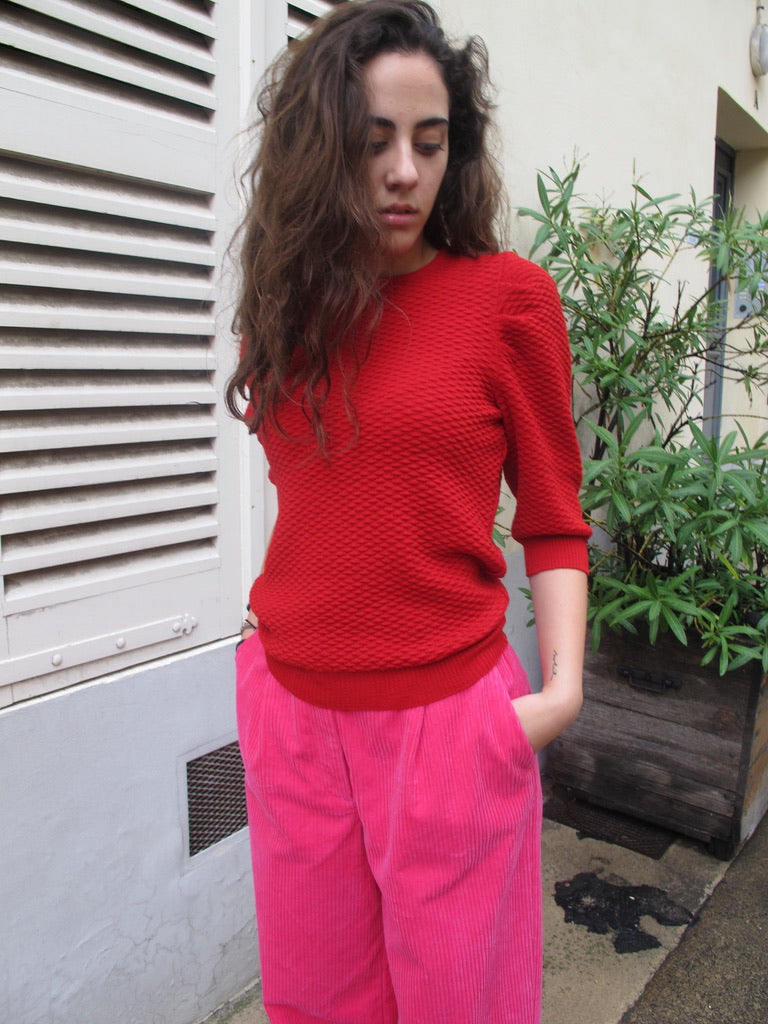 Filia Textured Sweater-Red