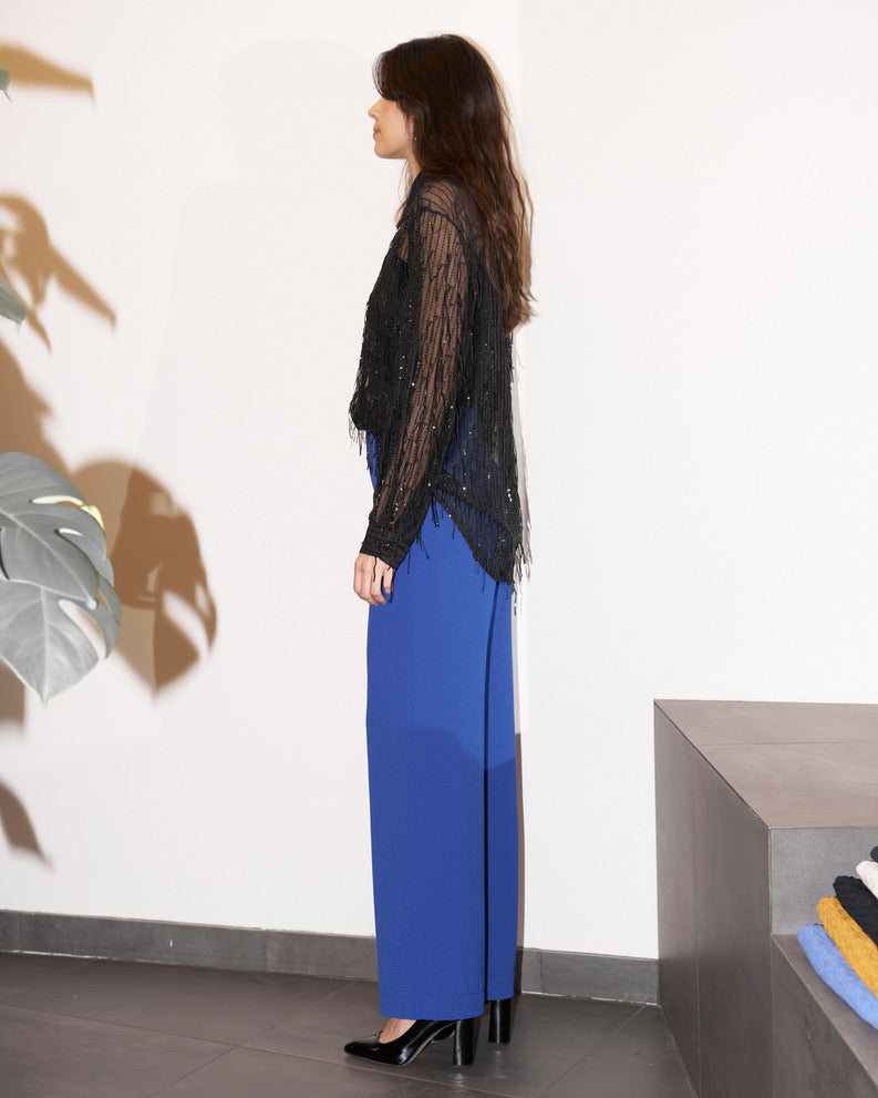 Amber - Wide Leg Fluid Crepe Pants - Blue