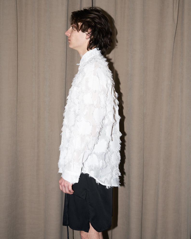 Willow - Oversized Fringed Organza Shirt - White - M