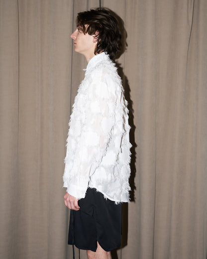 Willow - Oversized Fringed Organza Shirt - White - M