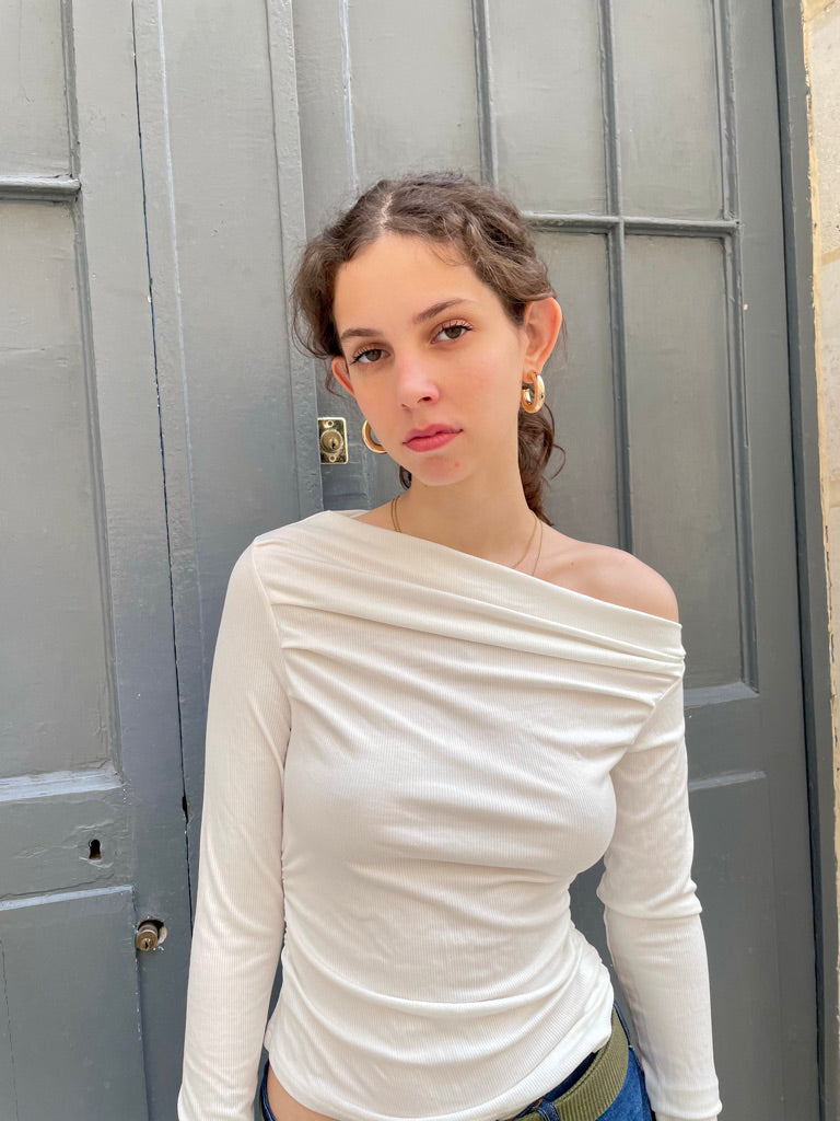 Anitra - Ruched ribbed Top - White
