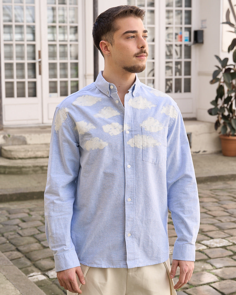 Gavin - Oxford Shirt with Hand Printed Clouds