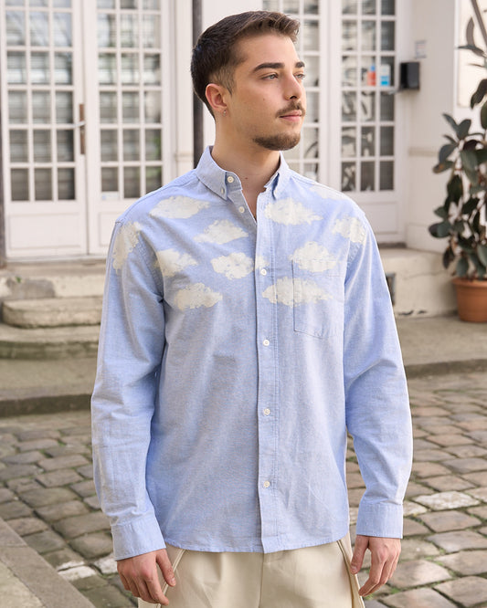 Gavin - Oxford Shirt with Hand Printed Clouds