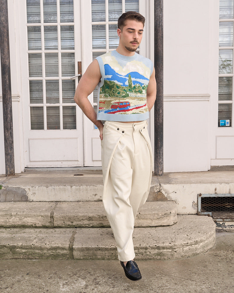 Zuri - Three Dimensional Pleated Pants - Ecru