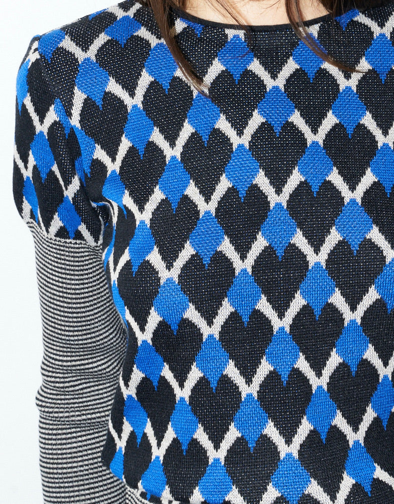 Helisandre-Graphic Jacquard Sweater-Blue/Cream/Black