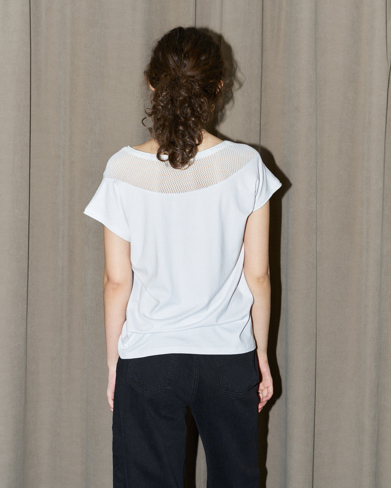 Orsa - Jersey Top with mesh inserts - White