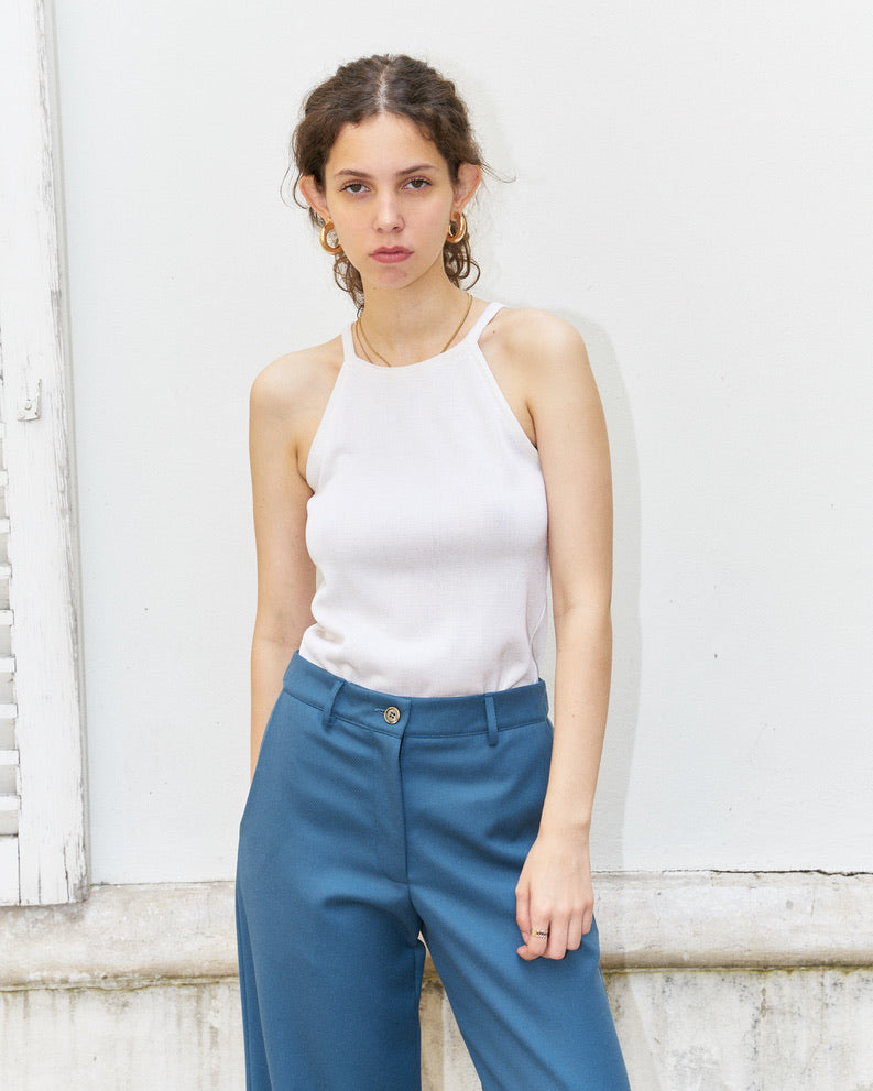 Nathy-Knitted Tank Top with Back Cut Outs-Pearl