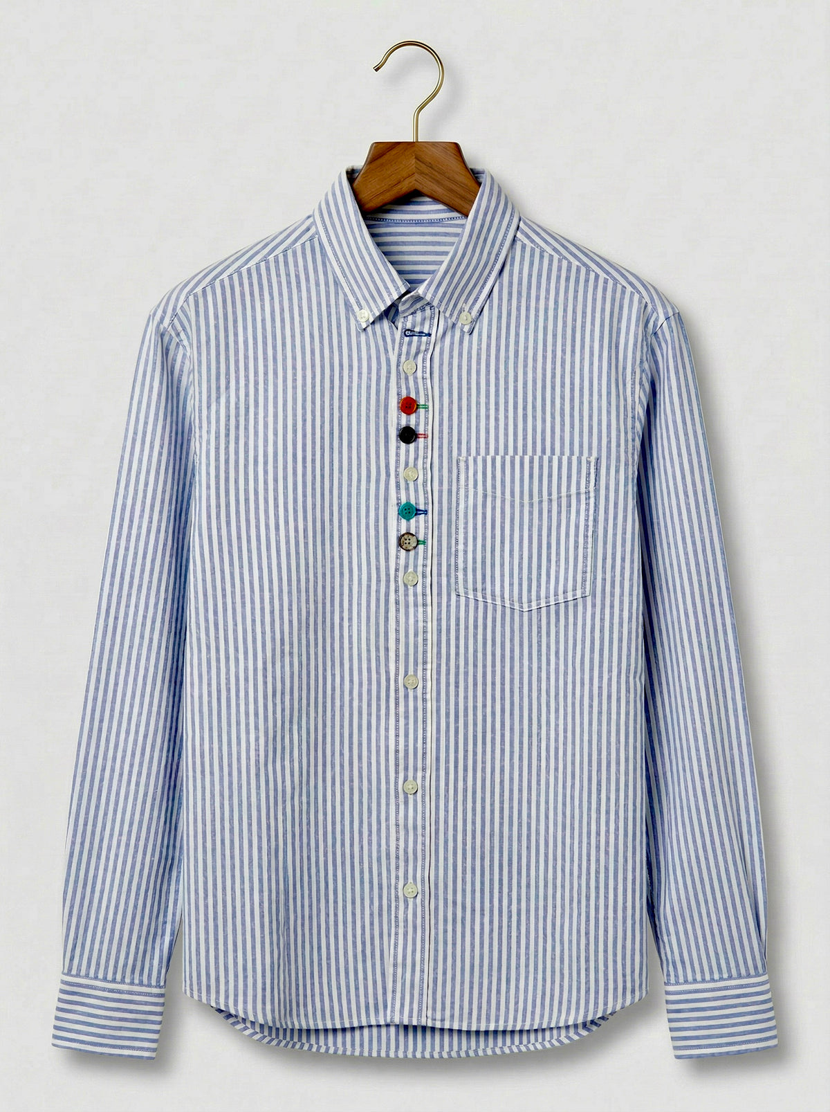 Alec - Oxford Stripe Shirt with mismatched rare buttons