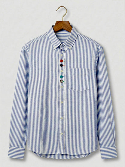 Alec - Oxford Stripe Shirt with mismatched rare buttons