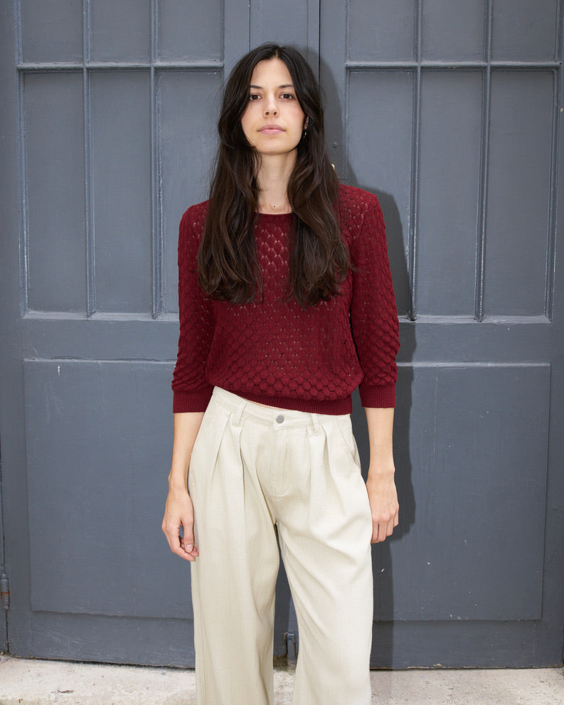 Sade - Texture Lace Knit light Sweater - Dark Cherry