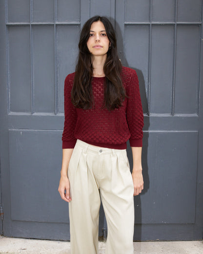 Sade - Texture Lace Knit light Sweater - Dark Cherry