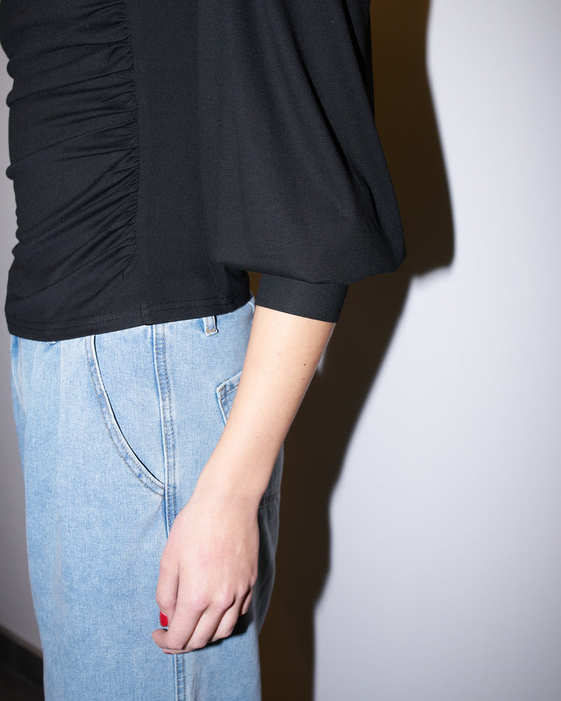 Avery - Ruched Jersey Top - Black