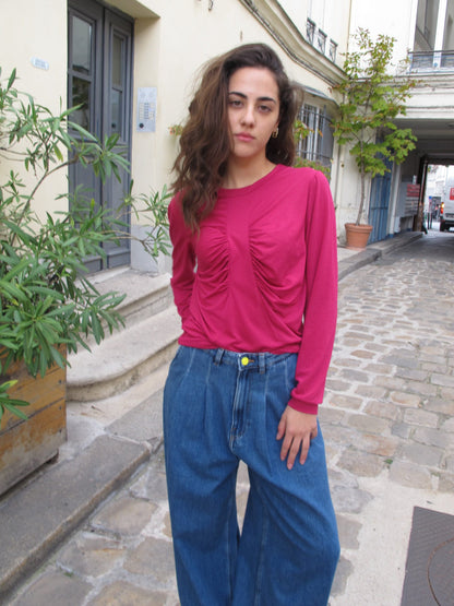 Cassy - Soft Jersey Ruched Top - Magenta