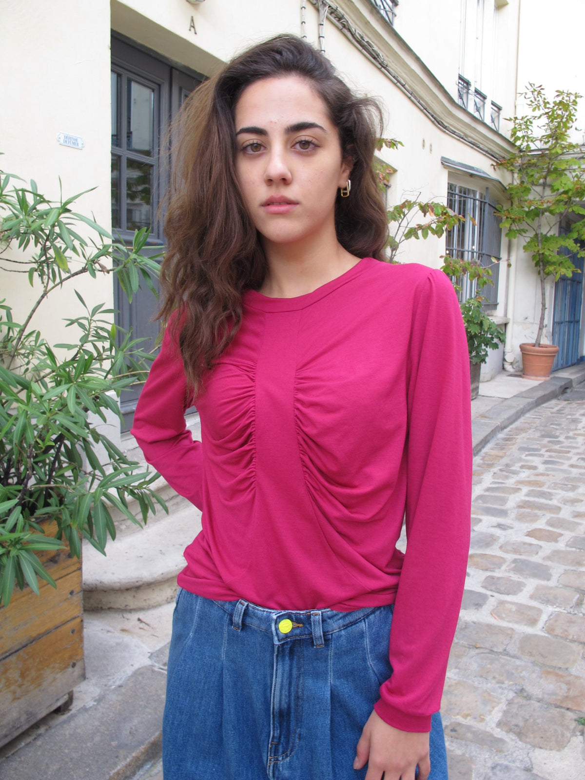 Cassy - Soft Jersey Ruched Top - Magenta
