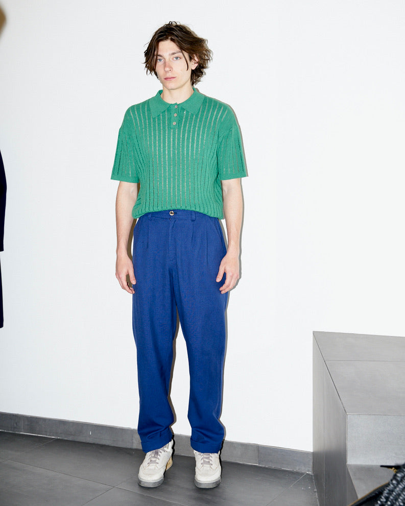 Brad - Relaxed Wide Leg Pants - Work Blue